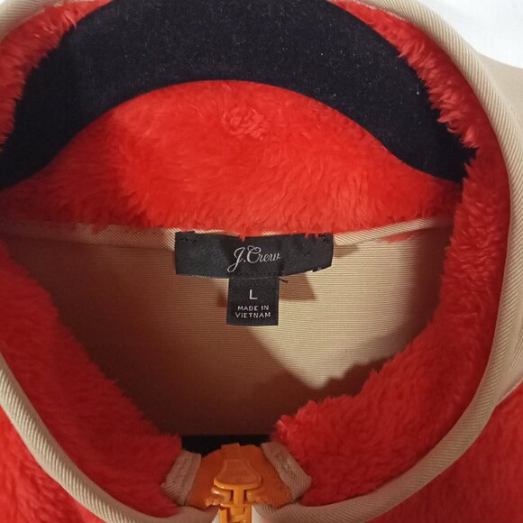 *SOLD* J Crew Fleece Jacket Womens L Orange Tan Full Zip Sherpa Superplush Soft - Picture 3 of 8